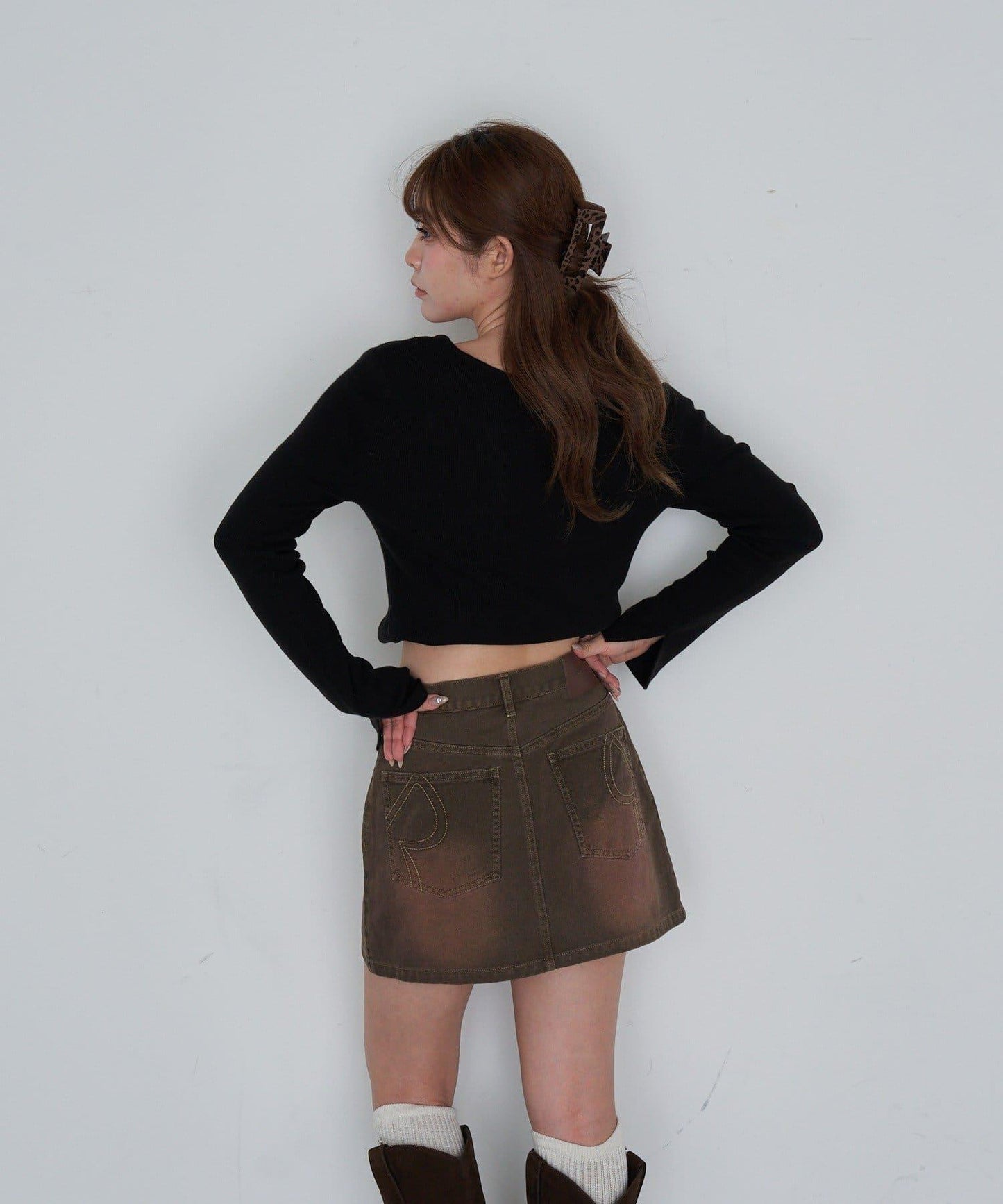 單肩前開扣羅紋針織衫