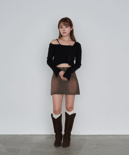 單肩前開扣羅紋針織衫