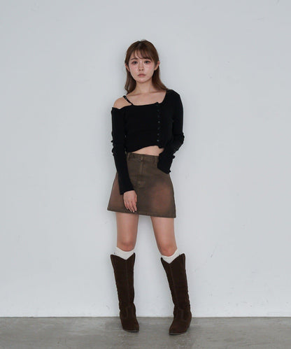 單肩前開扣羅紋針織衫