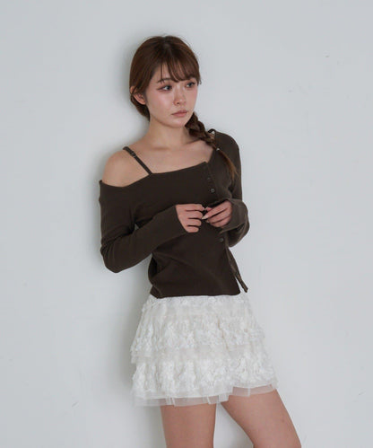 單肩前開扣羅紋針織衫