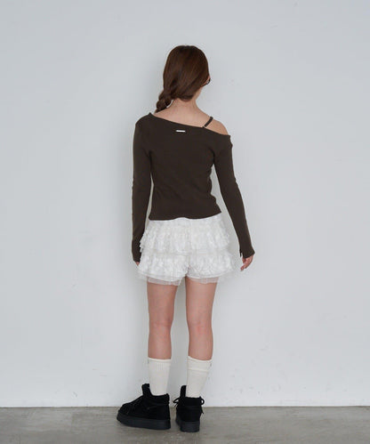 單肩前開扣羅紋針織衫