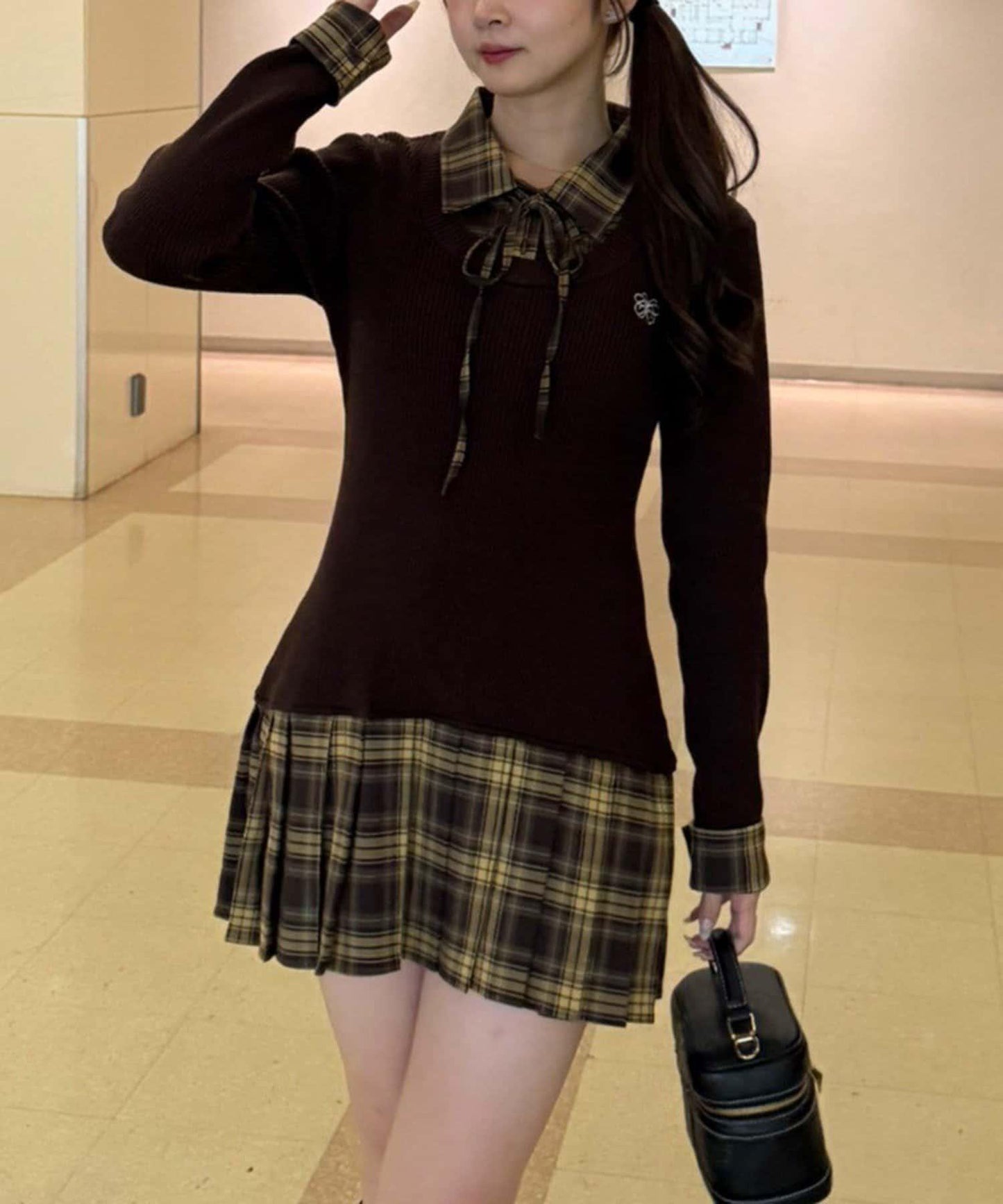 【RMAF】下襬百褶拼接迷你連衣裙