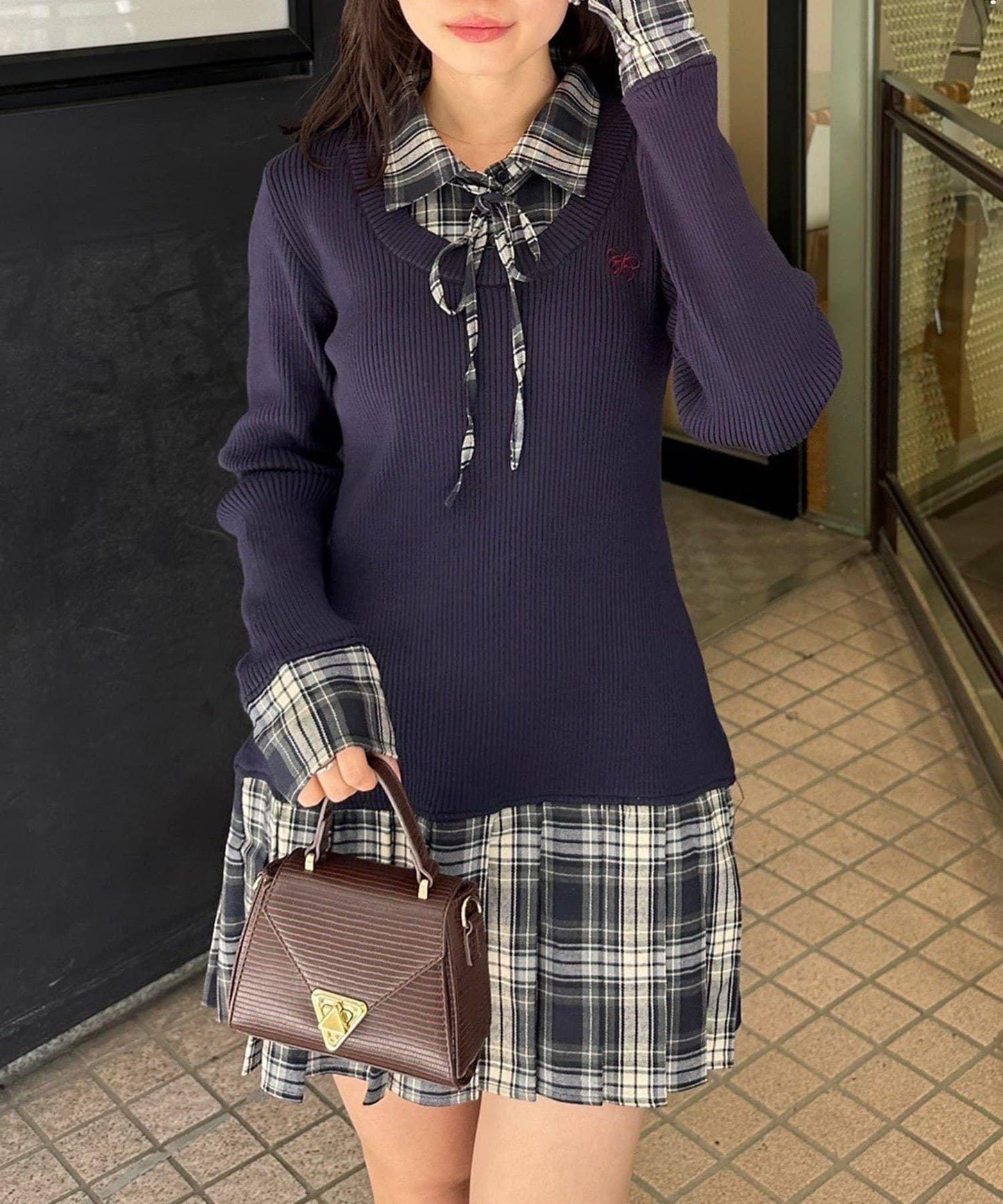 【RMAF】下襬百褶拼接迷你連衣裙