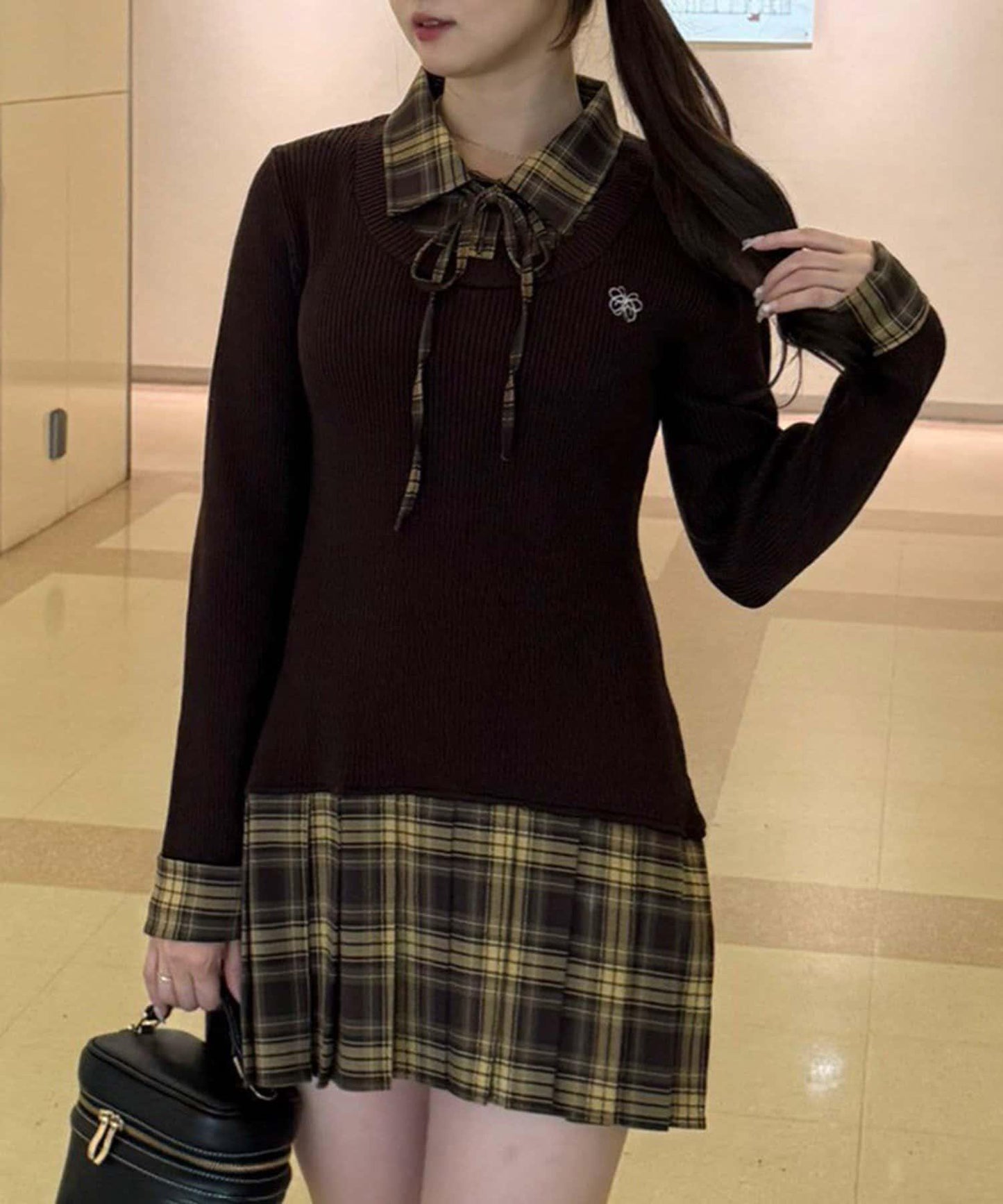 【RMAF】下襬百褶拼接迷你連衣裙