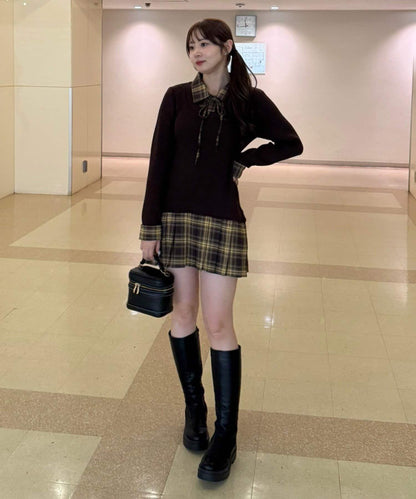 【RMAF】下襬百褶拼接迷你連衣裙