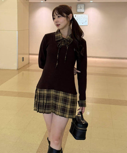 【RMAF】下襬百褶拼接迷你連衣裙