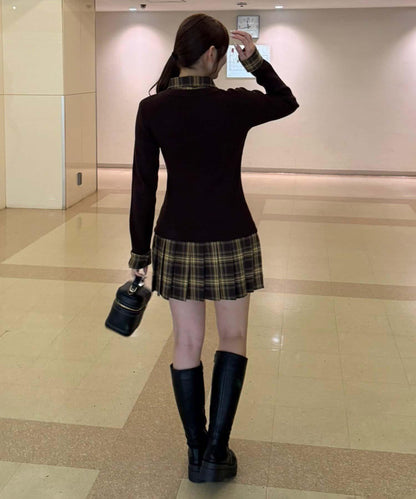 【RMAF】下襬百褶拼接迷你連衣裙