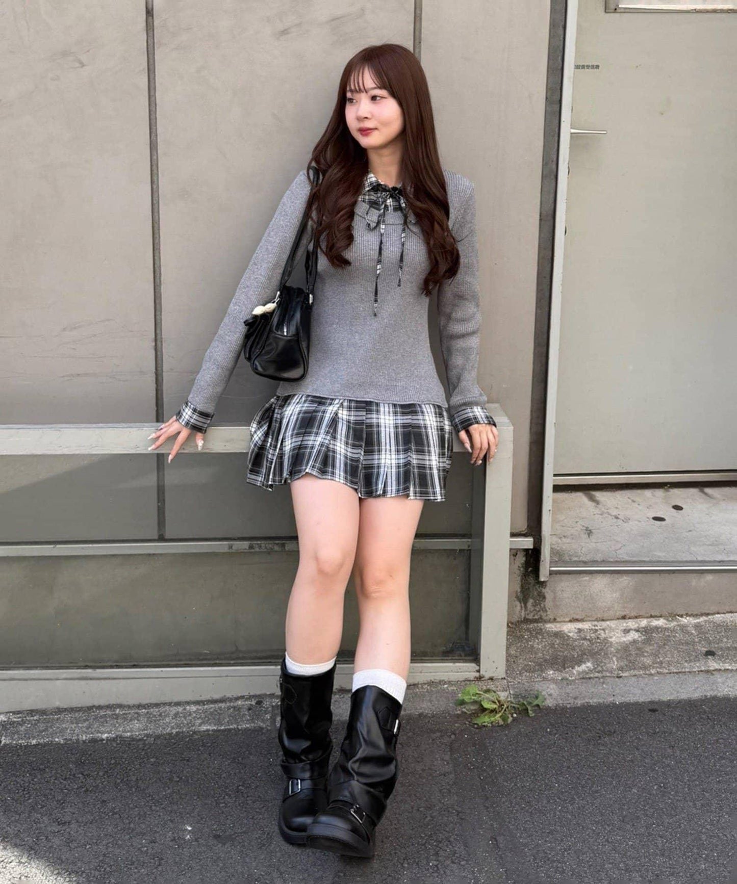 【RMAF】下襬百褶拼接迷你連衣裙