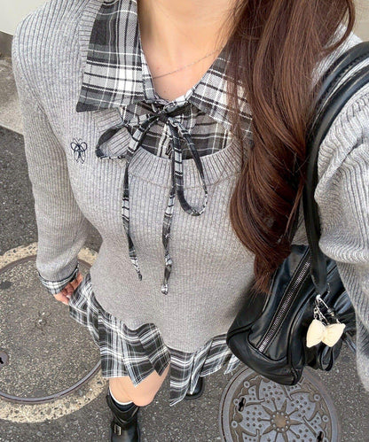 【RMAF】下襬百褶拼接迷你連衣裙