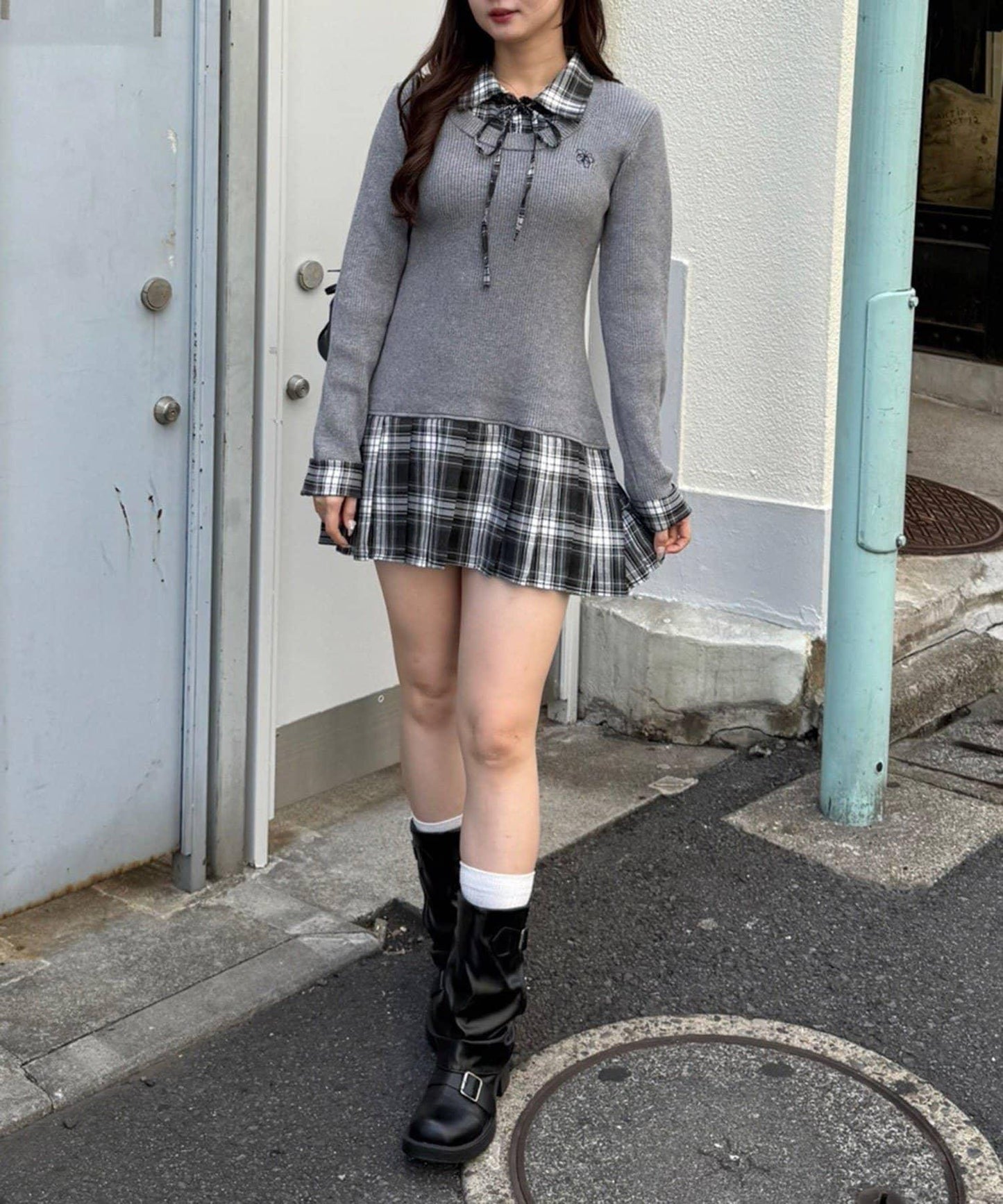 【RMAF】下襬百褶拼接迷你連衣裙