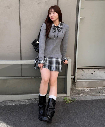 【RMAF】下襬百褶拼接迷你連衣裙