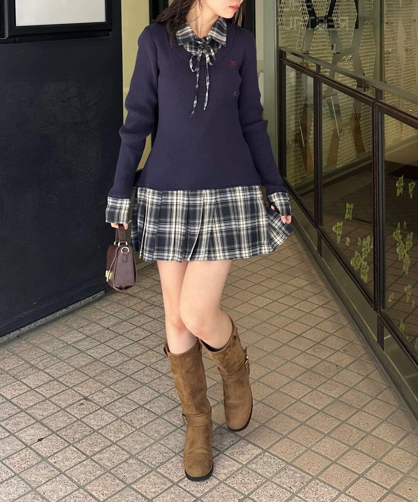 【RMAF】下襬百褶拼接迷你連衣裙