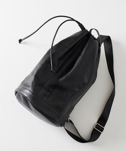 防潑水牛皮束口單肩包