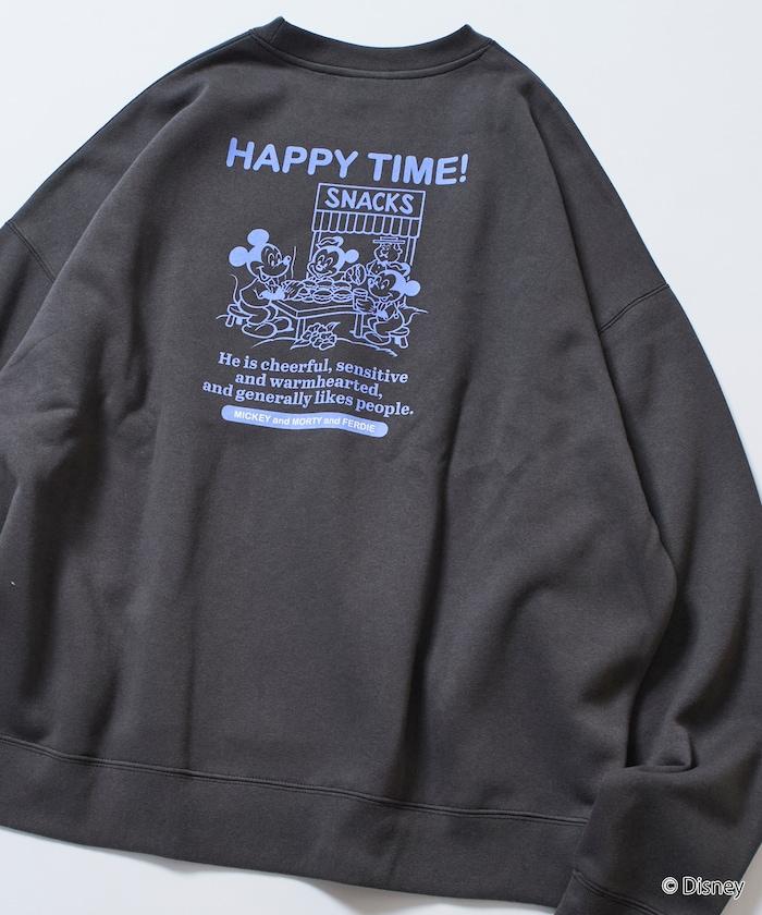 DISNEY 《迪士尼》 米老鼠/特別款寬鬆版型背部印花圓領衛衣/HAPPY TIME