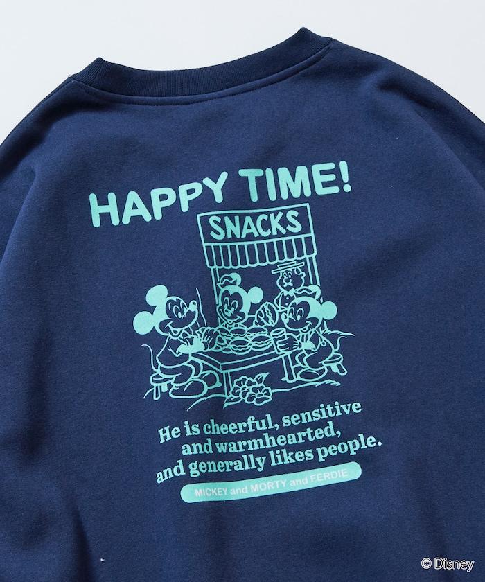 DISNEY 《迪士尼》 米老鼠/特別款寬鬆版型背部印花圓領衛衣/HAPPY TIME