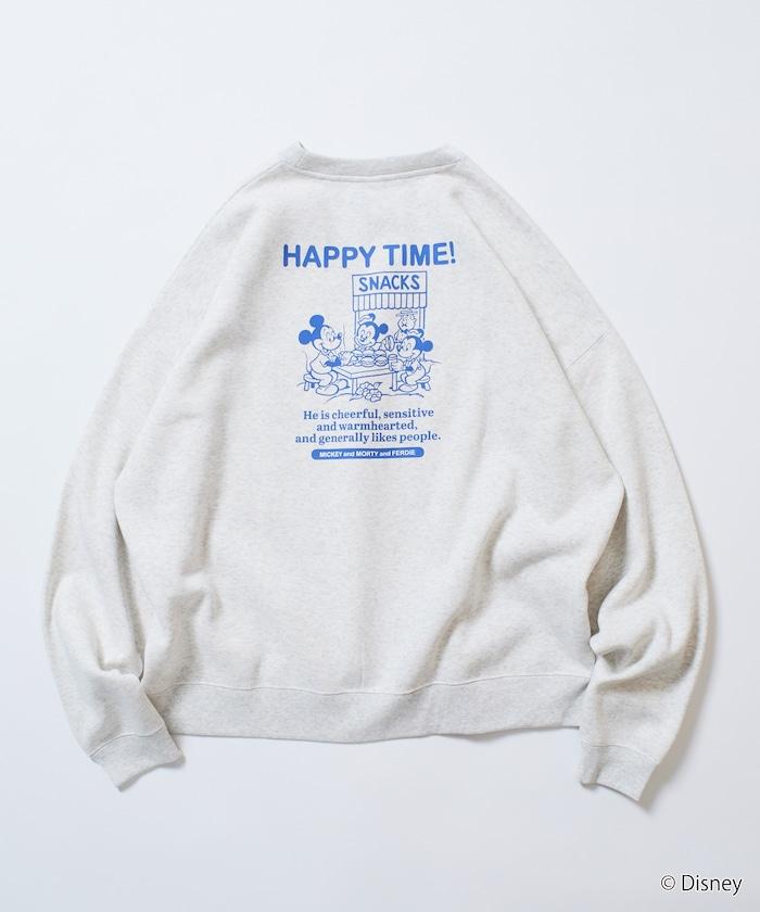 DISNEY 《迪士尼》 米老鼠/特別款寬鬆版型背部印花圓領衛衣/HAPPY TIME