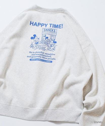 DISNEY 《迪士尼》 米老鼠/特別款寬鬆版型背部印花圓領衛衣/HAPPY TIME