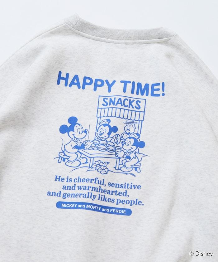 DISNEY 《迪士尼》 米老鼠/特別款寬鬆版型背部印花圓領衛衣/HAPPY TIME