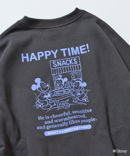 DISNEY 《迪士尼》 米老鼠/特別款寬鬆版型背部印花圓領衛衣/HAPPY TIME