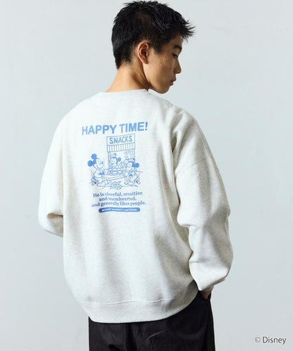 DISNEY 《迪士尼》 米老鼠/特別款寬鬆版型背部印花圓領衛衣/HAPPY TIME