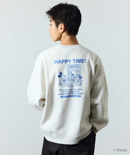 DISNEY 《迪士尼》 米老鼠/特別款寬鬆版型背部印花圓領衛衣/HAPPY TIME