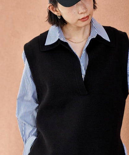 可機洗衛衣風針織開領馬甲可搭配套裝
