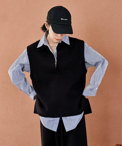 可機洗衛衣風針織開領馬甲可搭配套裝