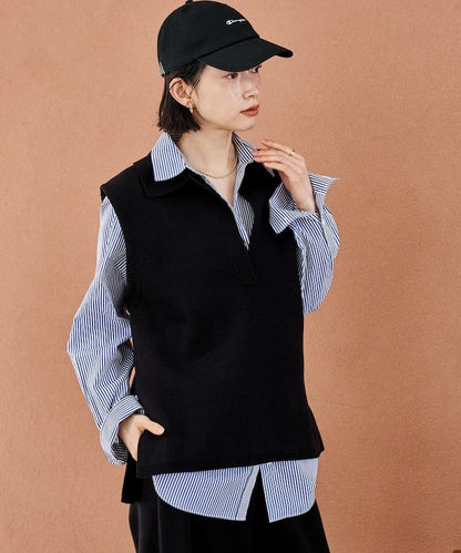 可機洗衛衣風針織開領馬甲可搭配套裝