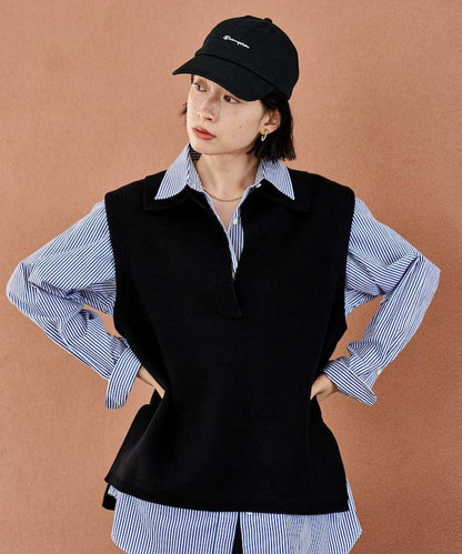 可機洗衛衣風針織開領馬甲可搭配套裝