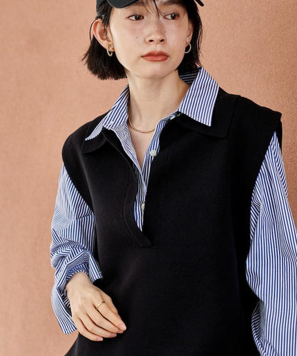 可機洗衛衣風針織開領馬甲可搭配套裝