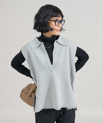 可機洗衛衣風針織開領馬甲可搭配套裝