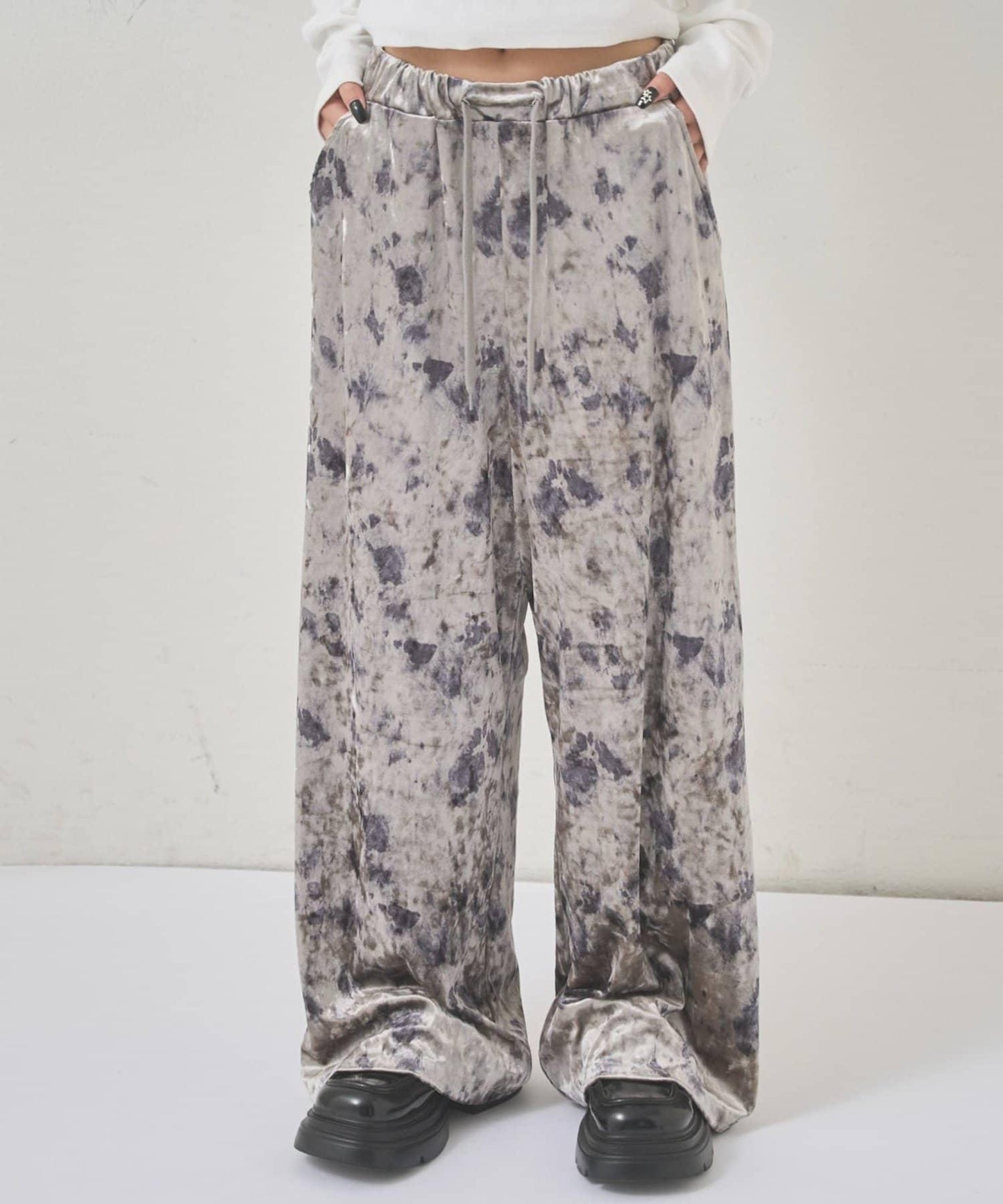 花卉圖案天鵝絨休閒褲