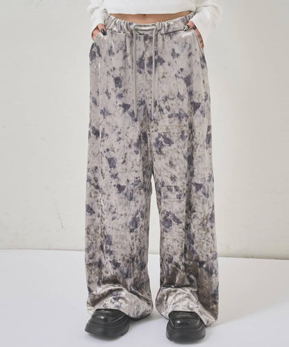 花卉圖案天鵝絨休閒褲