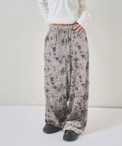 花卉圖案天鵝絨休閒褲