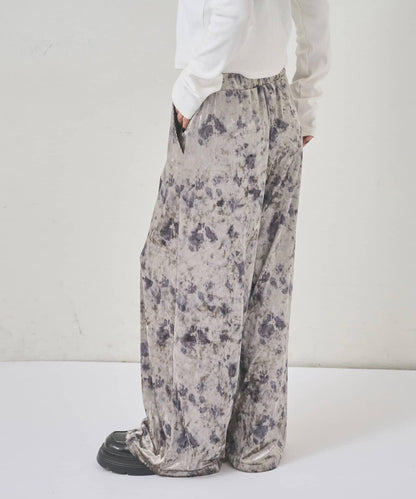 花卉圖案天鵝絨休閒褲