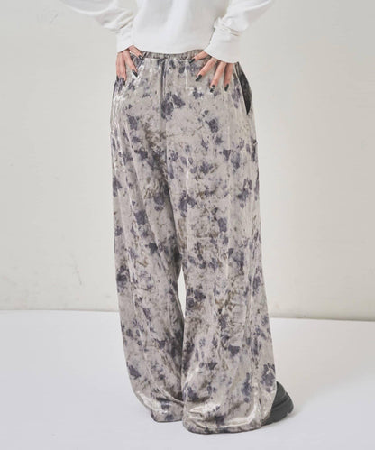 花卉圖案天鵝絨休閒褲