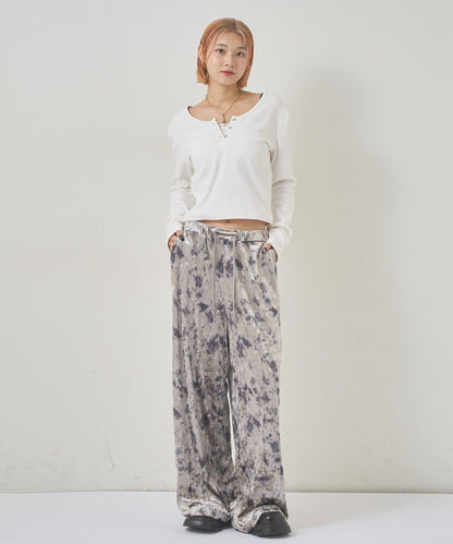 花卉圖案天鵝絨休閒褲