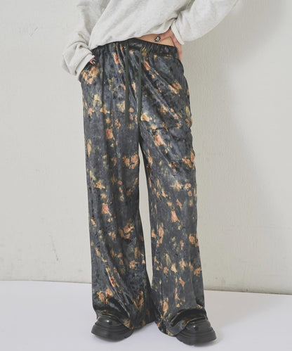 花卉圖案天鵝絨休閒褲