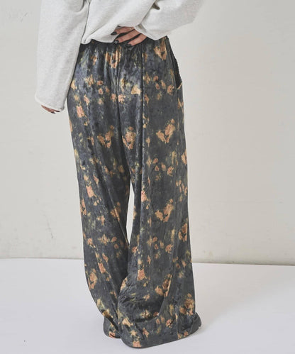 花卉圖案天鵝絨休閒褲