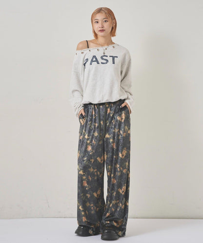 花卉圖案天鵝絨休閒褲