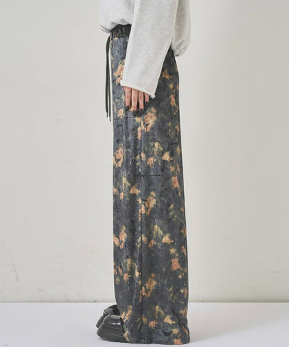 花卉圖案天鵝絨休閒褲