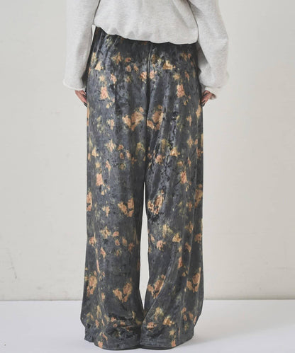 花卉圖案天鵝絨休閒褲