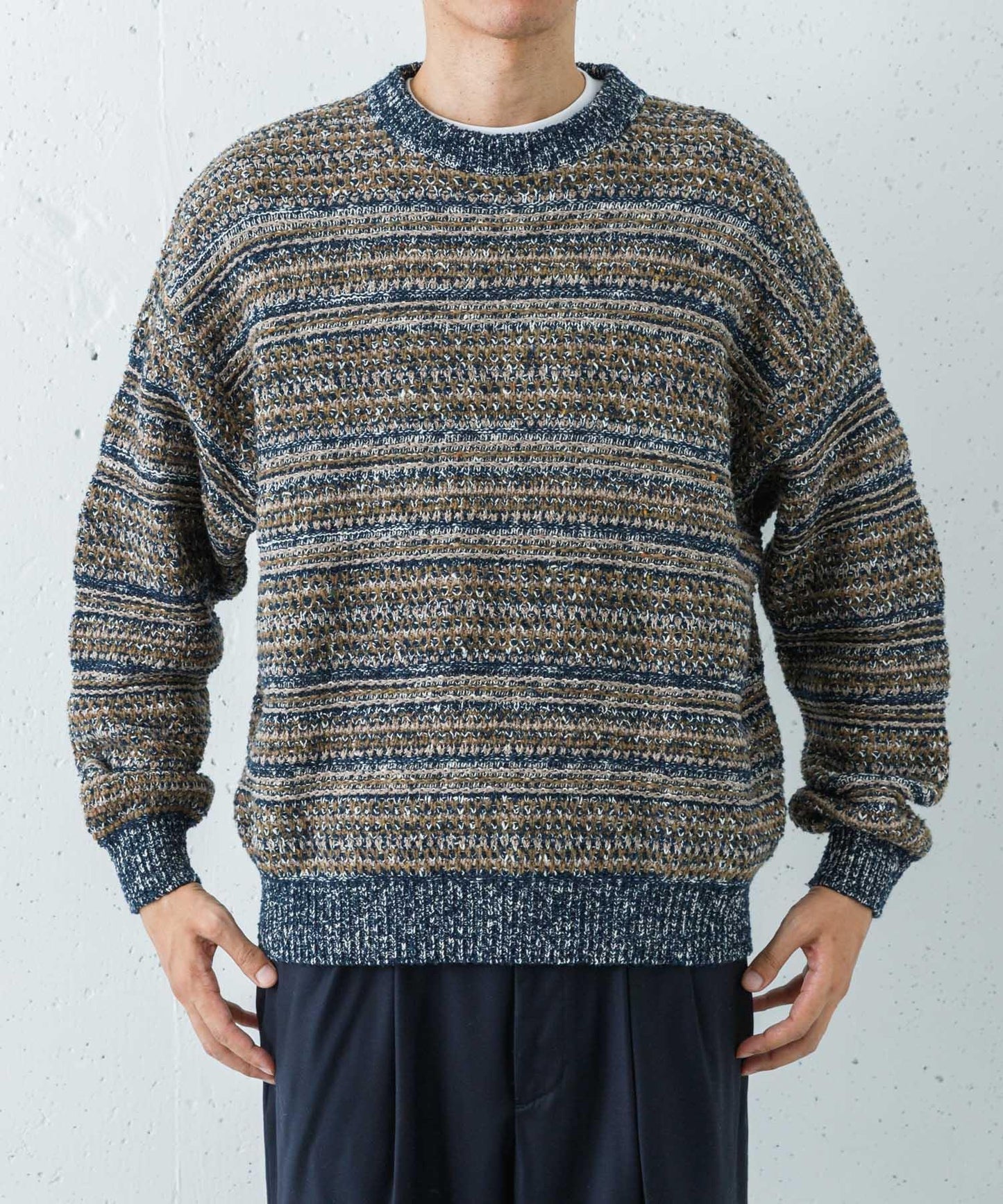 「聯名」crepuscule×URBAN RESEARCH 多色條紋混合圓領針織衫