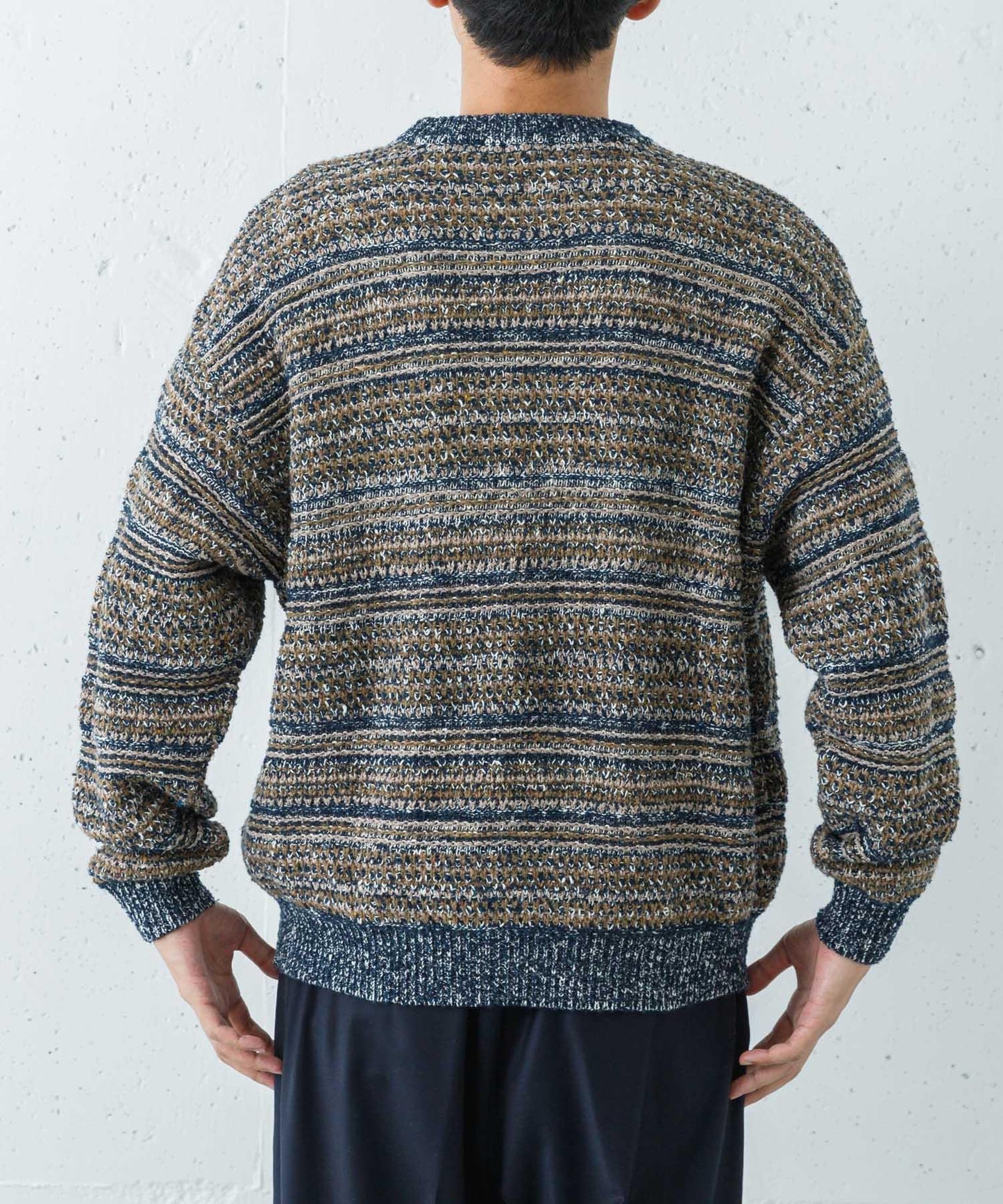 「聯名」crepuscule×URBAN RESEARCH 多色條紋混合圓領針織衫