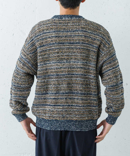 「聯名」crepuscule×URBAN RESEARCH 多色條紋混合圓領針織衫