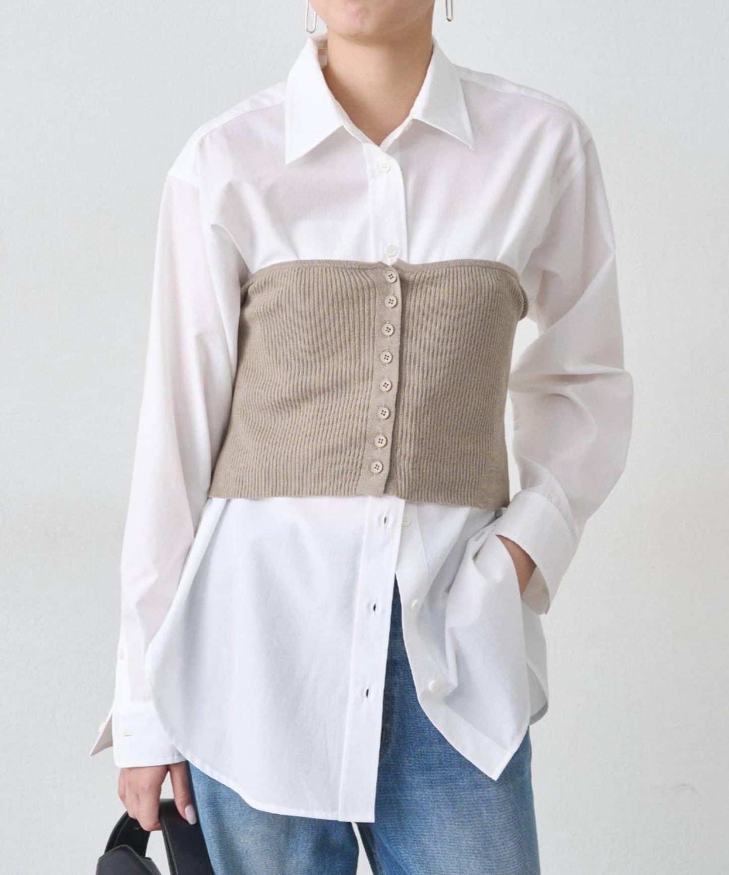 【Loungedress】襯衫+針織背心套裝