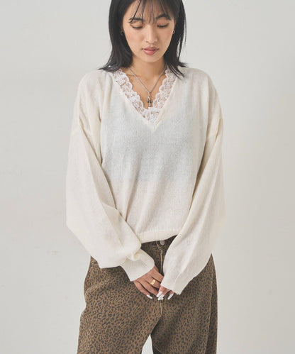 WHO'S WHO gallery 蕾絲V領 針織上衣