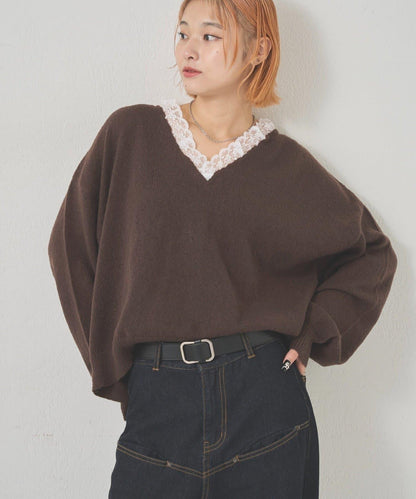 WHO'S WHO gallery 蕾絲V領 針織上衣