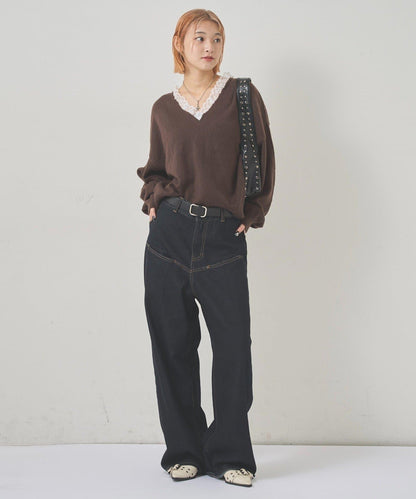 WHO'S WHO gallery 蕾絲V領 針織上衣