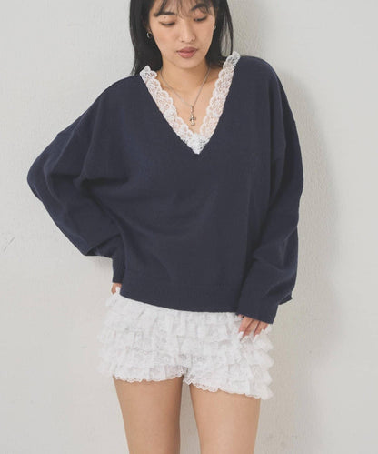 WHO'S WHO gallery 蕾絲V領 針織上衣